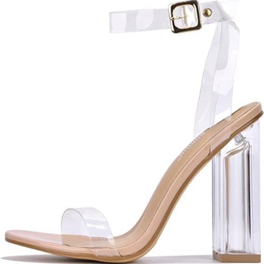Cape Robbin "Maria" Clear/Transparent Chunky Block Open-Toe Sandals/Heels- 6.5
